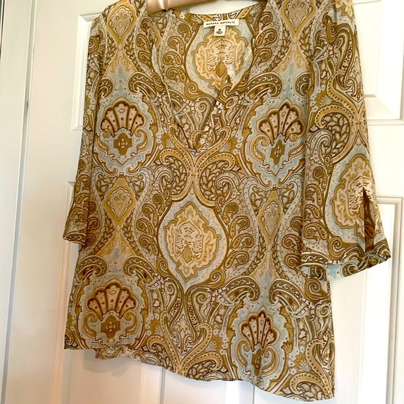 Banana Republic Silk boho print top, cream, blue and brown - Picture 1 of 6